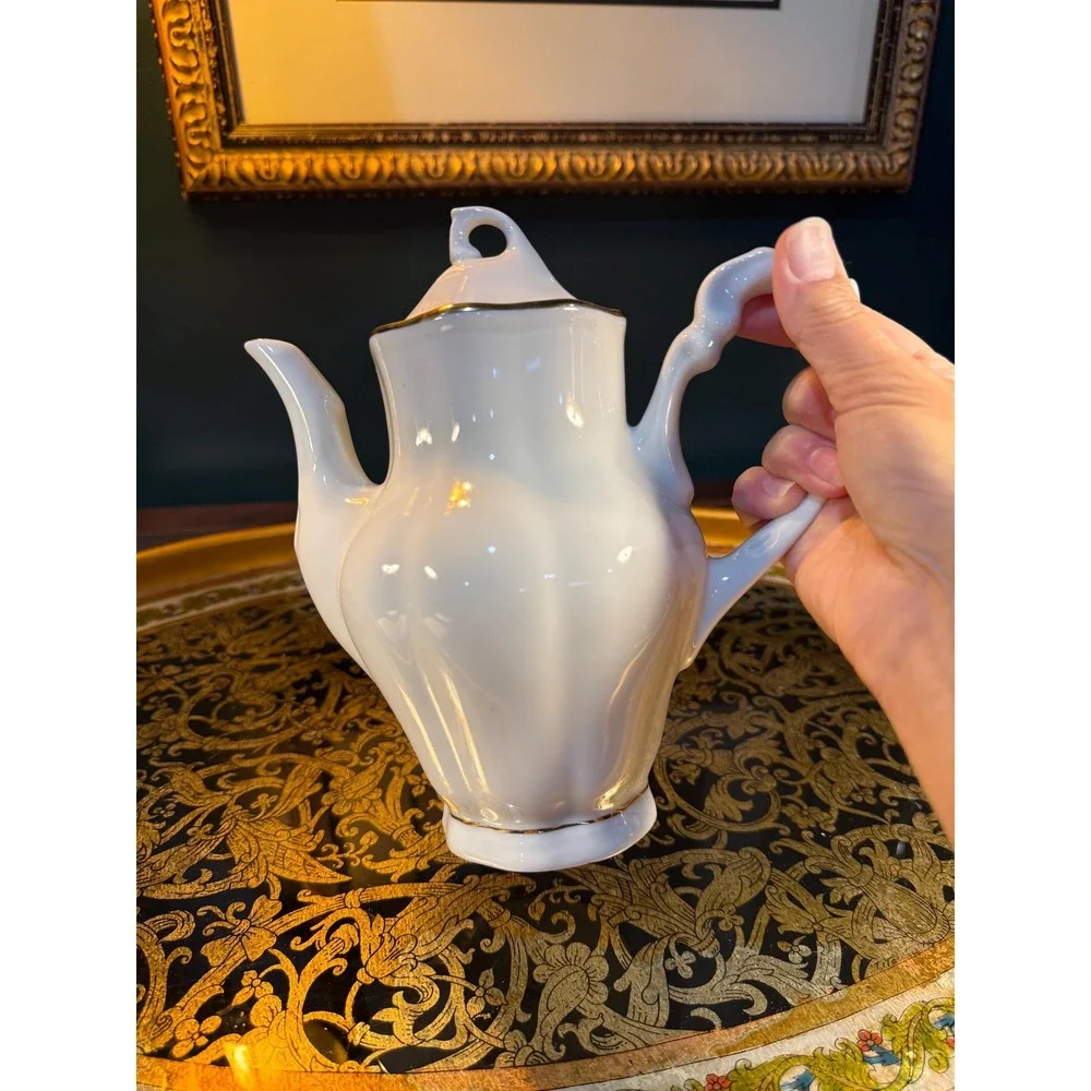 Vintage Europa Porcelain‎ Teapot: White with Gold Trim, Made in Poland